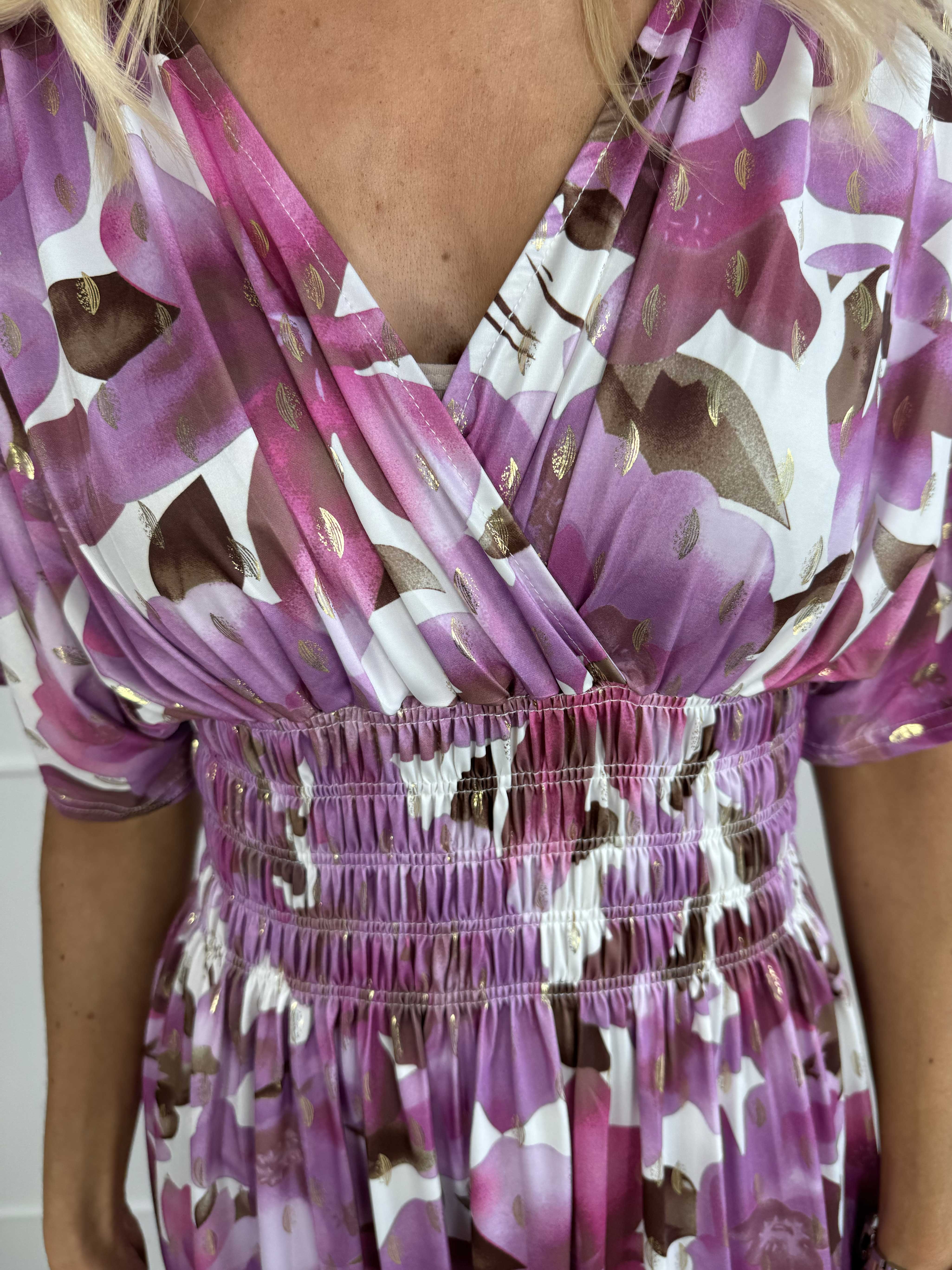 Pams Sweet Flower - Lång elastisk klänning i skrynkelfritt tyg